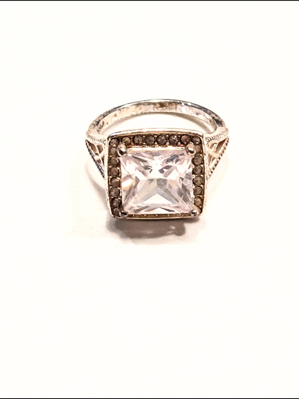 Vintage Silver Ring with Clear Square Stone